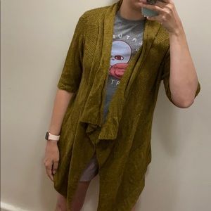 Eileen Fisher Alpaca - silk blend olive open sweater cardigan L